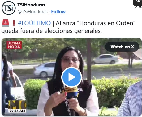 Sí, de momento, la Alianza «Honduras en Orden» está fuera de las Elecciones Generales 2025.