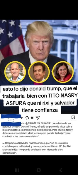Si, la publicación mostrando apoyo a Nasry Asfura es del perfil oficial del presidente Donald Trump.