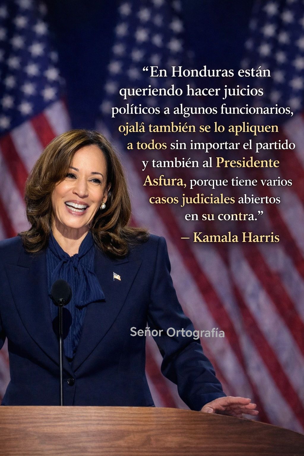 No, no hay registro que Kamala Harris pidiera juicio político para Nasry Asfura