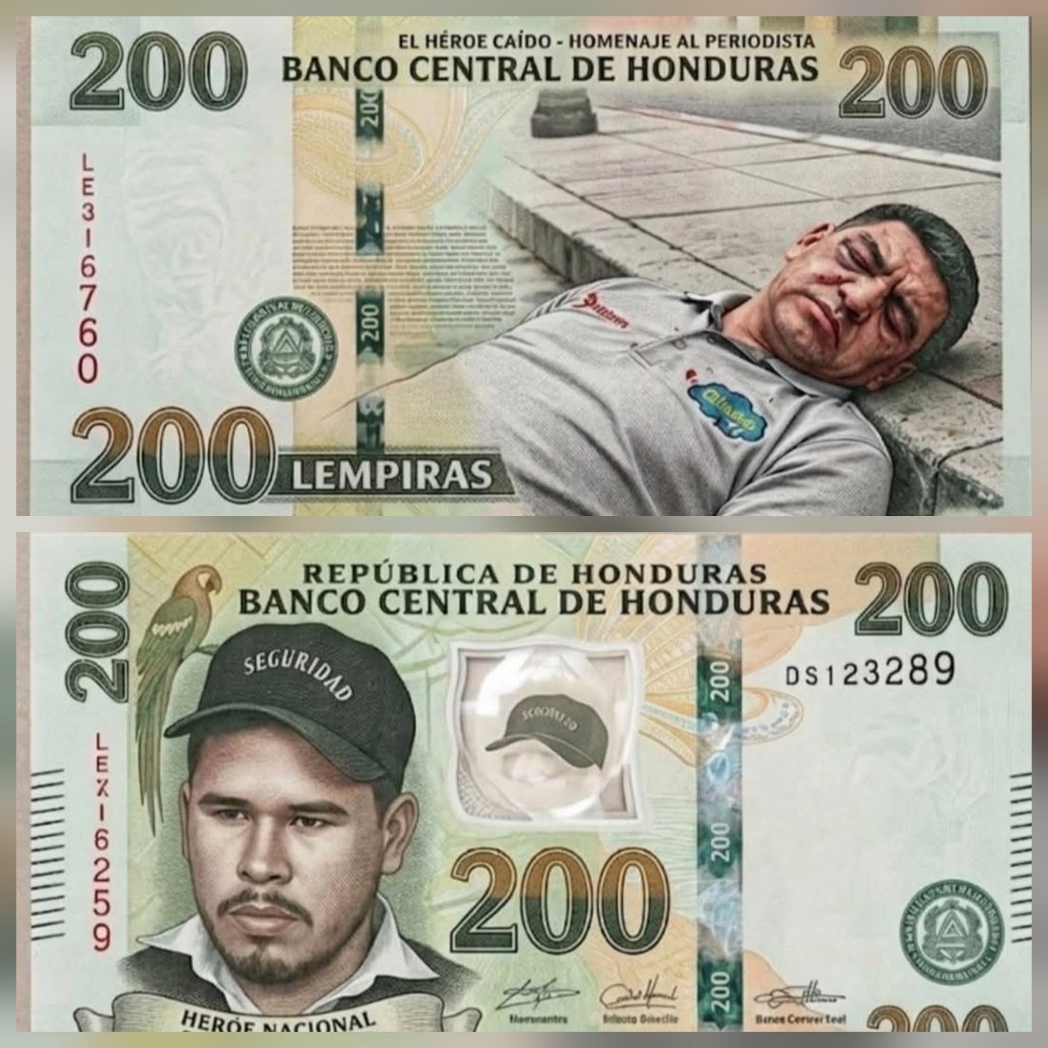 Es falso que Carlos Posadas y un guardia de seguridad estarán en los billetes de L200